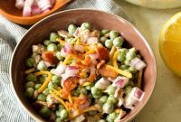 Creamy English Pea Salad with Cheddar and Bacon