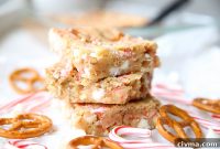 White Chocolate Peppermint Pretzel Cookie Bars