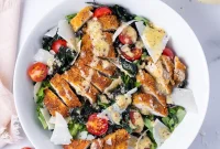 Crispy Chicken Tender Salad with Parmesan Vinaigrette
