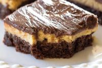 Fudgy Buckeye Brownies with Peanut Butter Filling