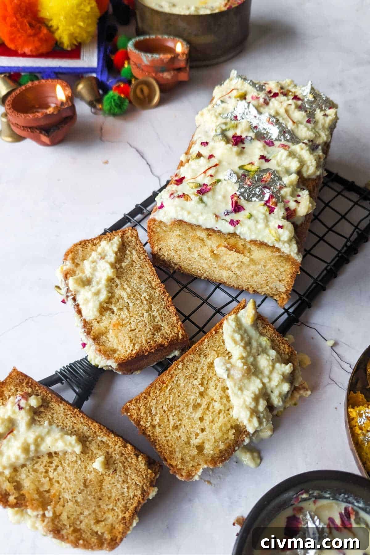 adding more rabdi on top of the cake slices