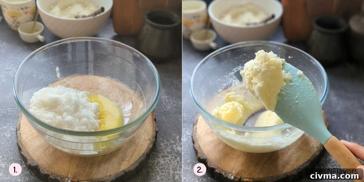 cream ghee and sugar until pale in colour