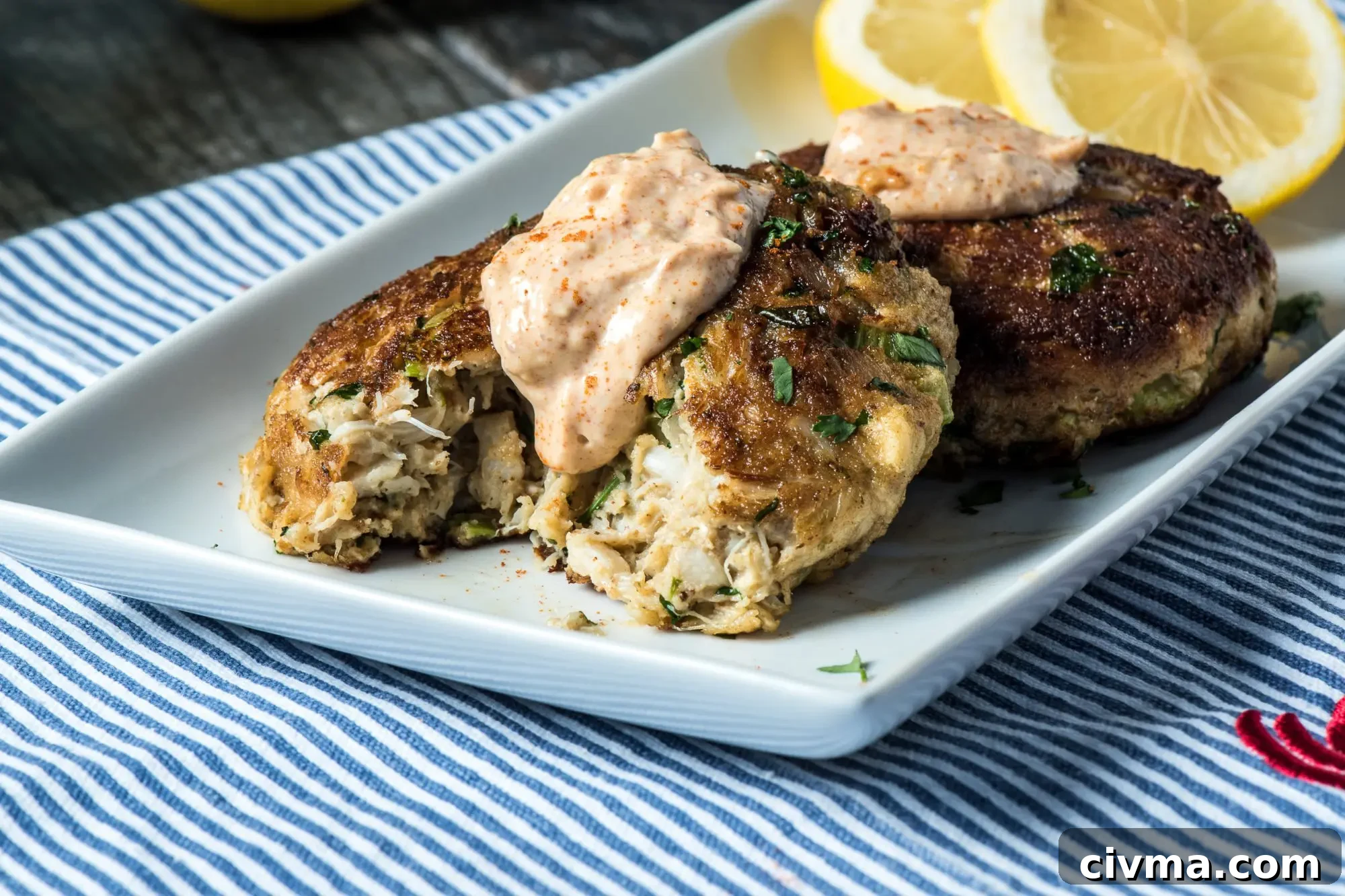 Crab cakes served with low carb remoulade sauce