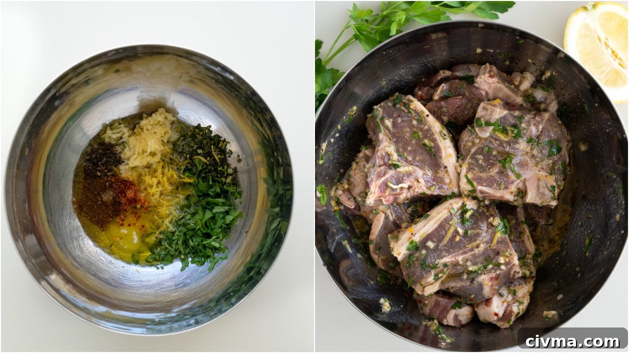 Steps on how to prepare mediterranean marinade and rub over the lamb chops