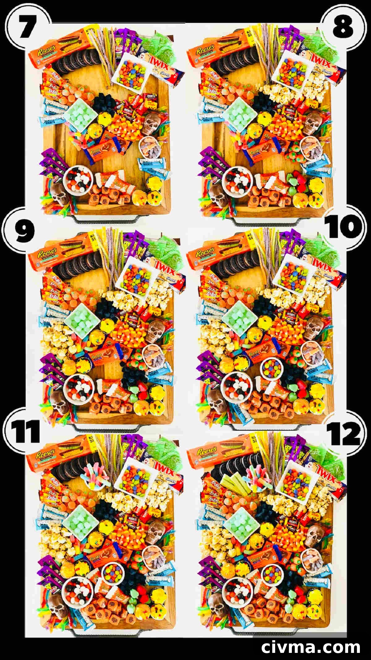 Halloween Charcuterie Board Ideas for a Spooky Party 7 process shots 1 through 6 to make halloween charcuterie board