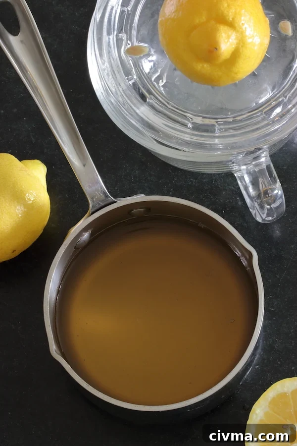 Making honey simple syrup for peach sorbet