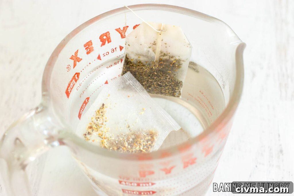 tea bags steeping in hot water