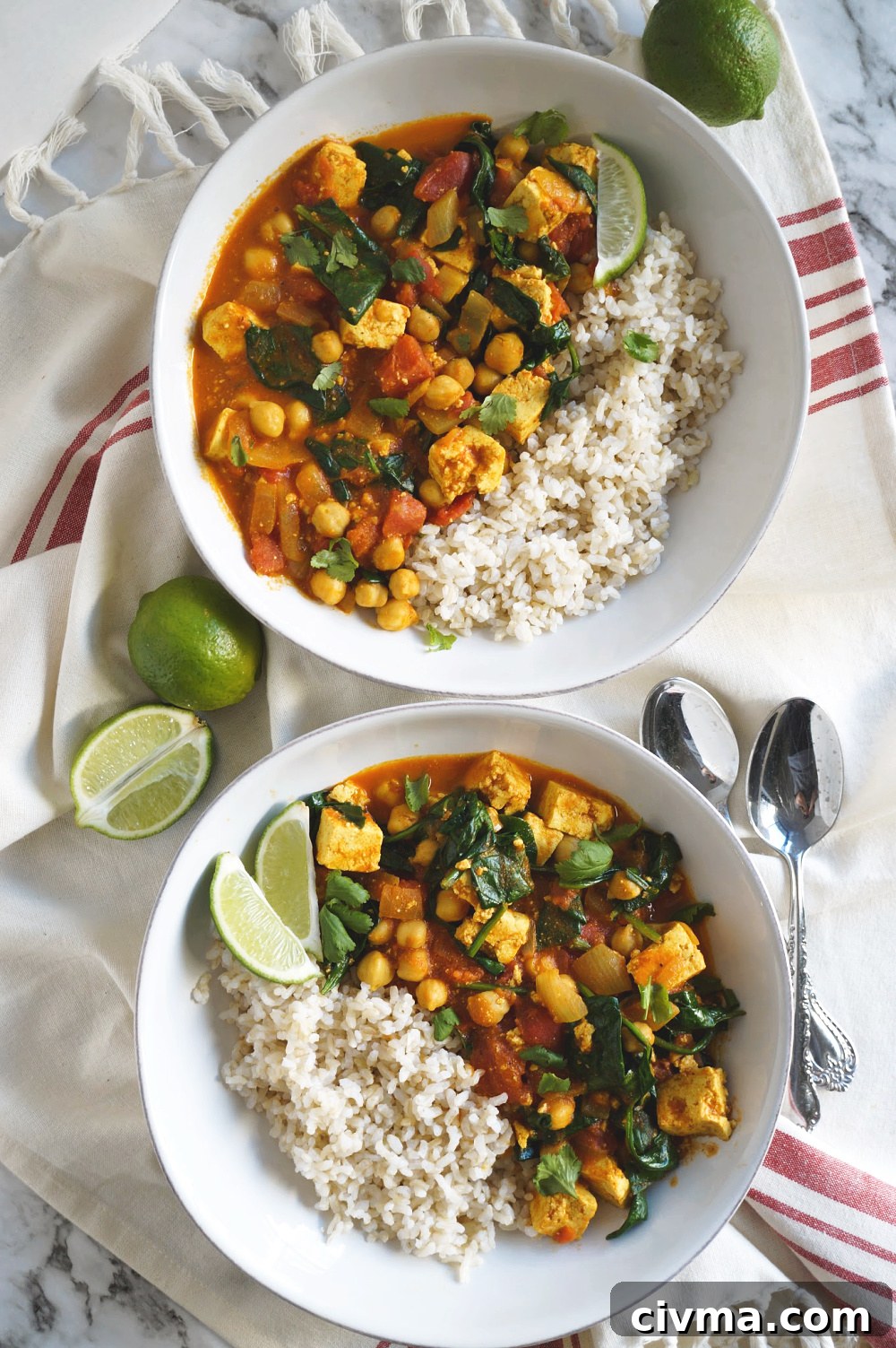 overhead shot of vegan chickpea curry