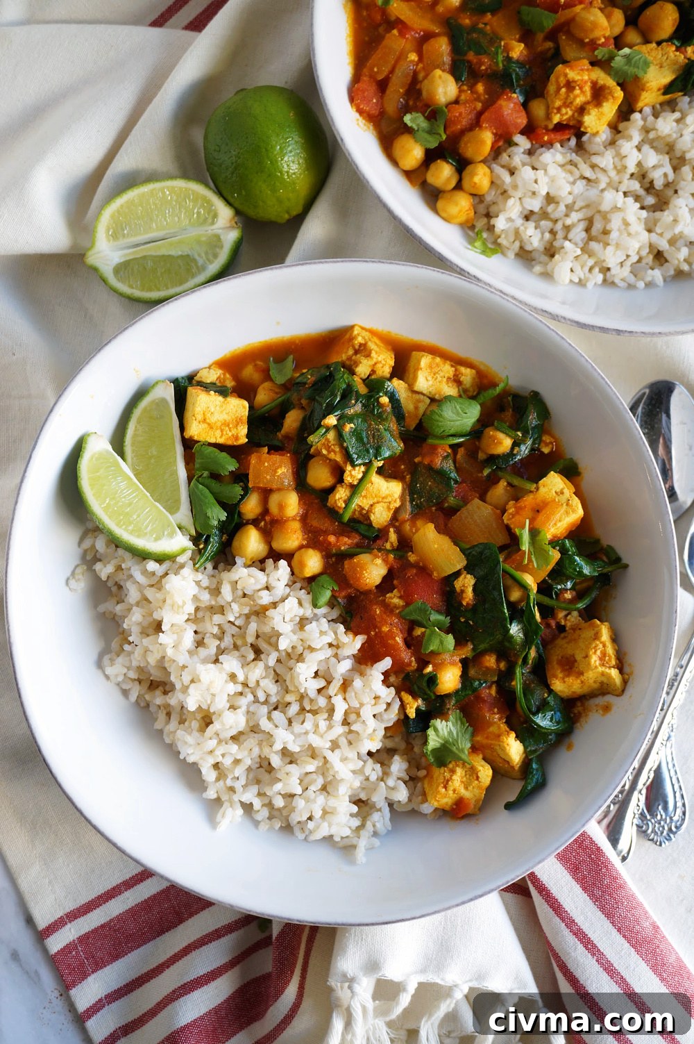 vegan chickpea tofu curry in a bowl