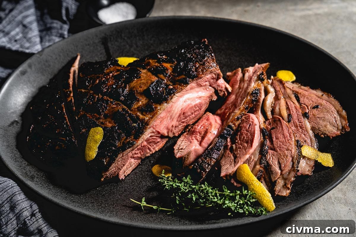 grilled leg of lamb sliced on plate horizontal 1