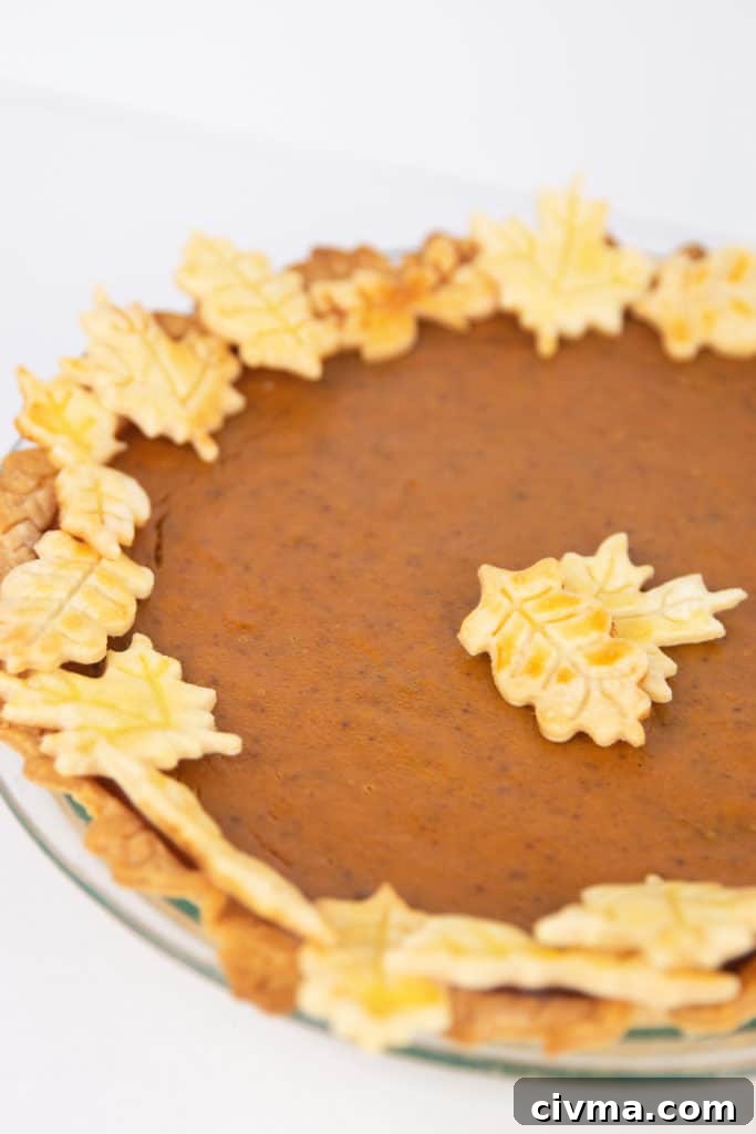 pumpkin pie with leaf crust decorations