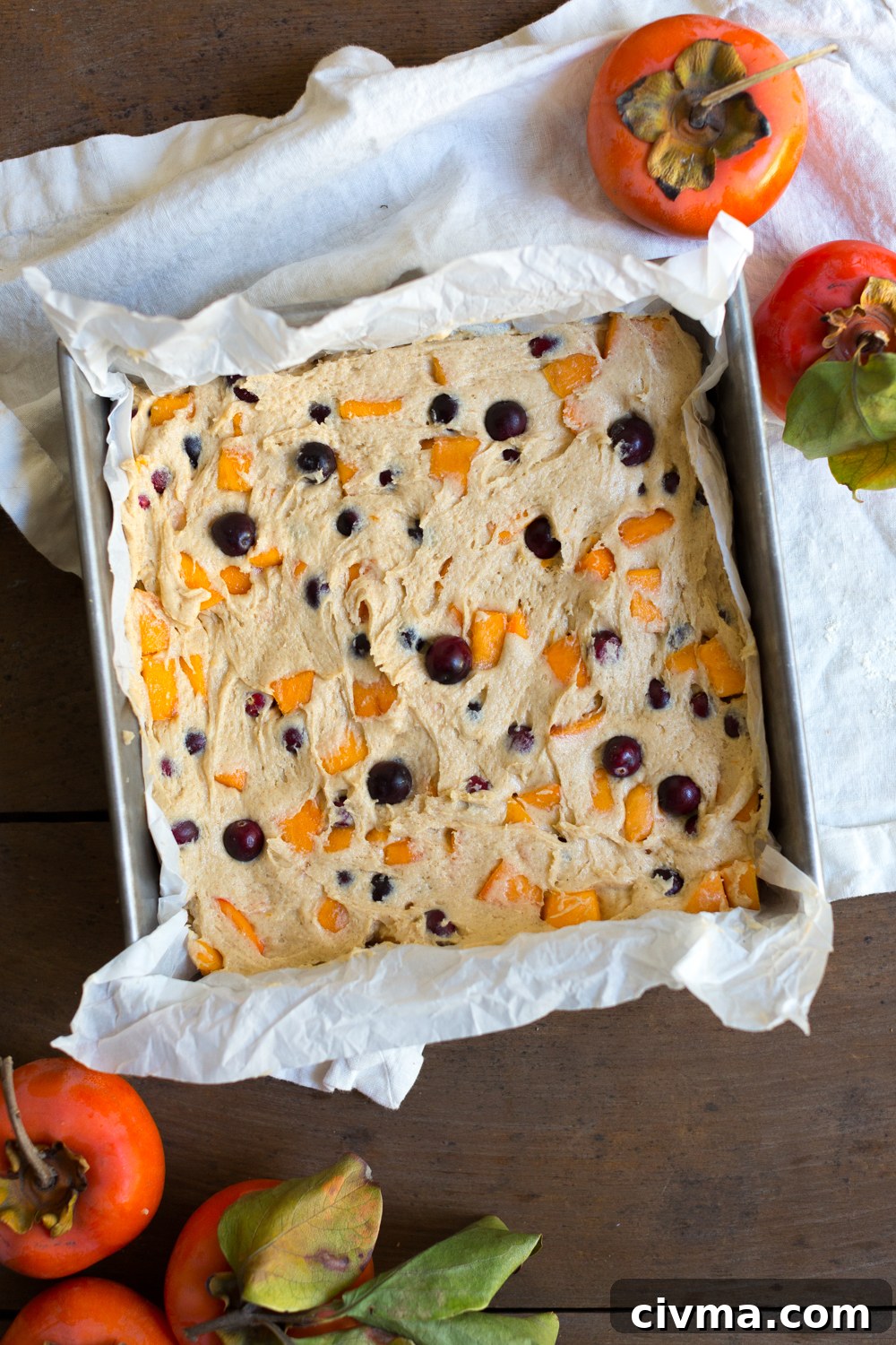 Persimmon Cranberry Crumb Cake batter