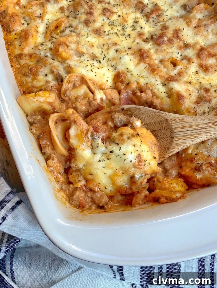 An impressive and delicious pasta dinner bake made with ground beef, pasta sauce, and cream cheese.