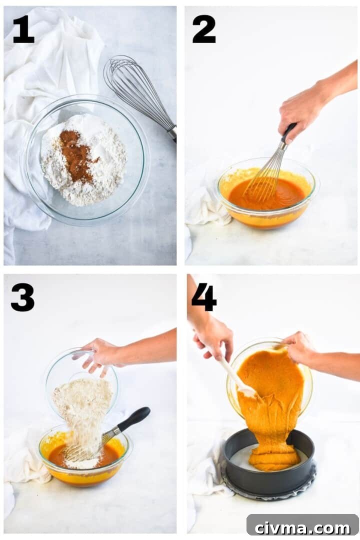 step-by-step photos showing how to make cake batter.