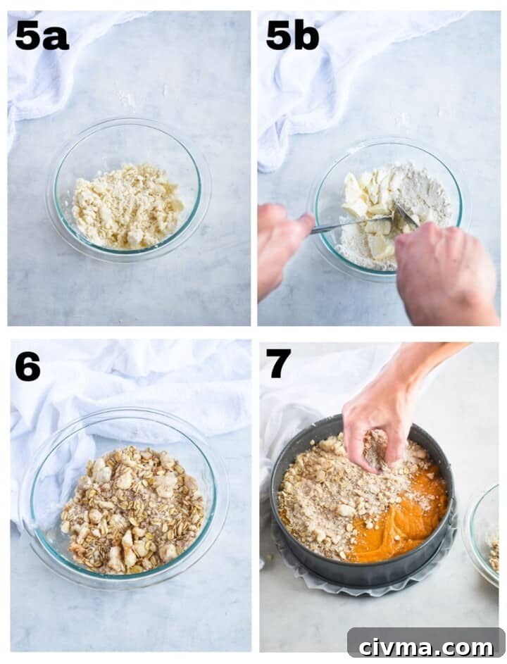 step-by-step photos showing how to make streusel. 