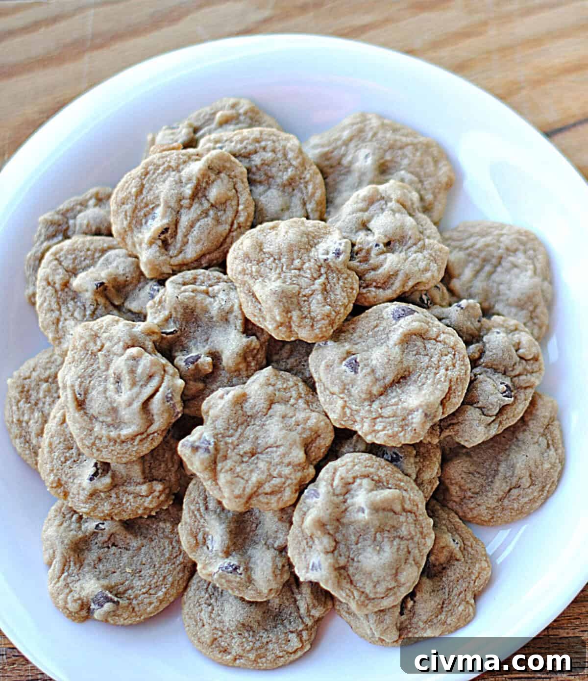 Skinny chocolate chip cookies on a plate