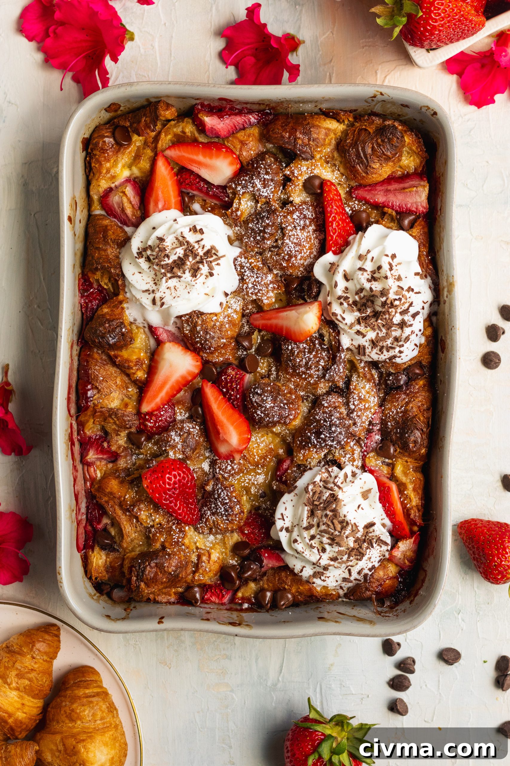 Chocolate Strawberry Croissant French Toast Bake
