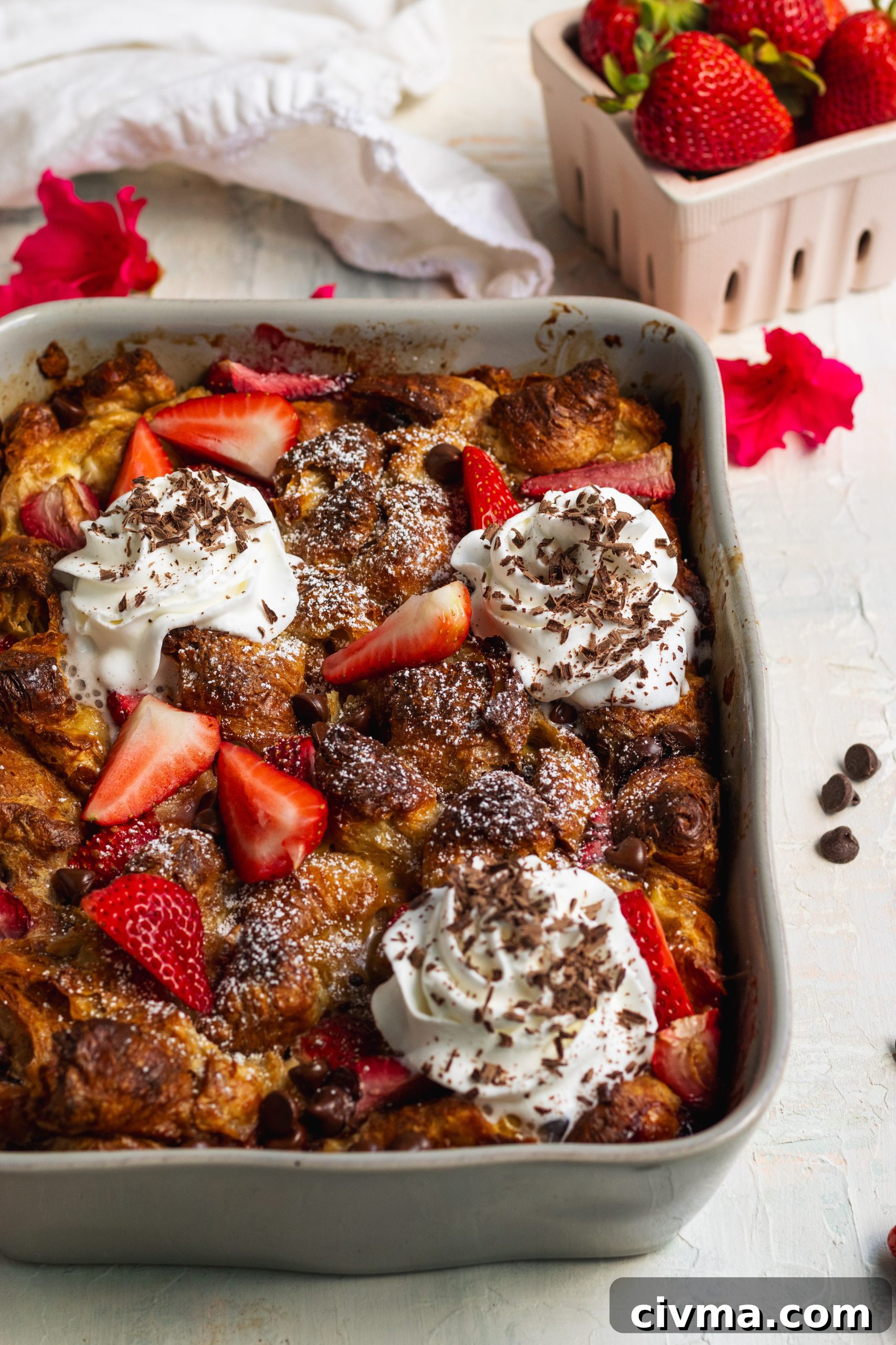 Chocolate Strawberry Croissant French Toast Bake