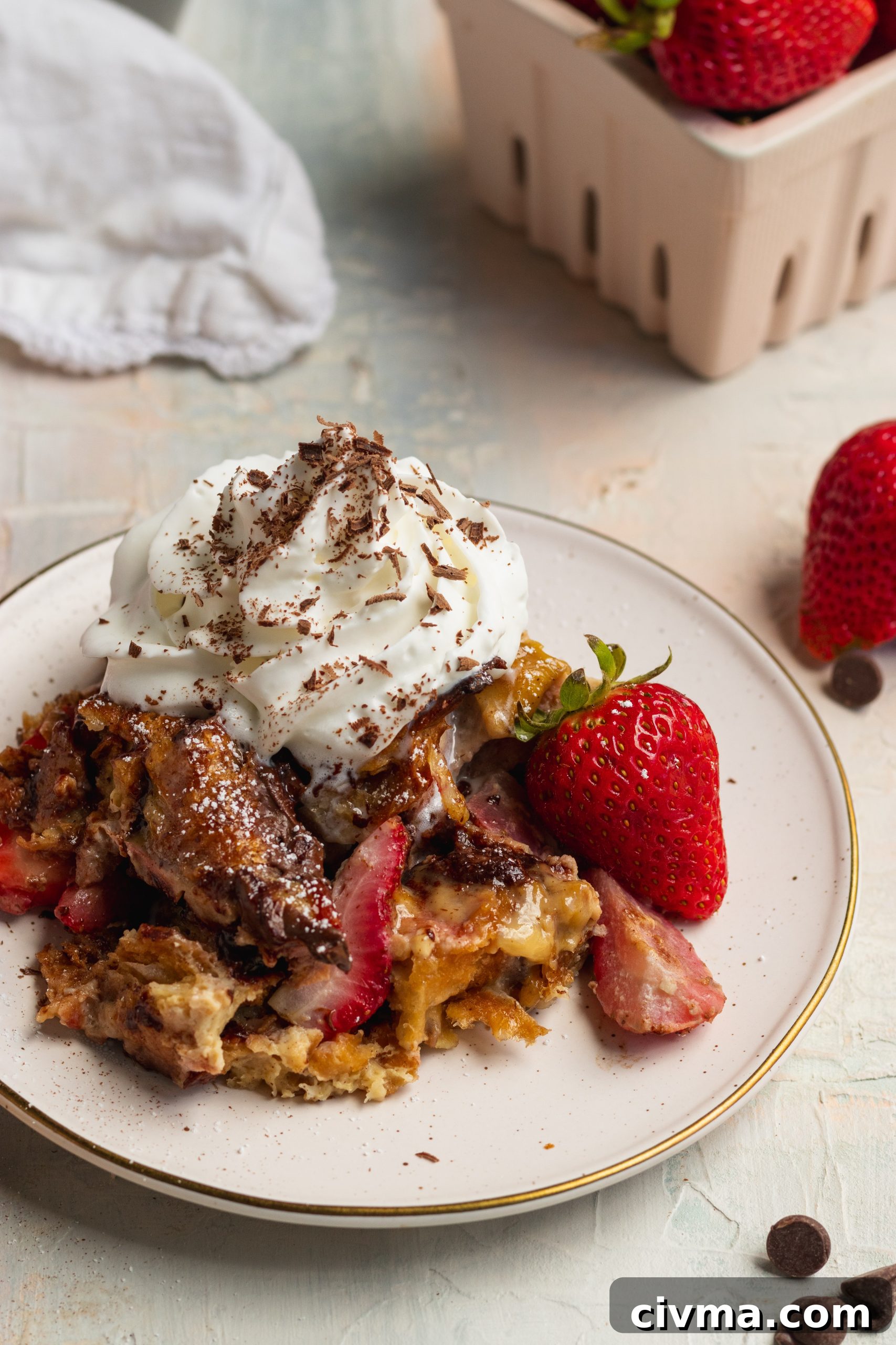Chocolate Strawberry Croissant French Toast Bake