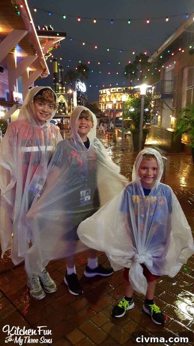 Rainy evening at Universal Orlando