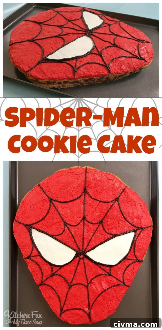 Spider-Man Cookie Cake decorated with frosting