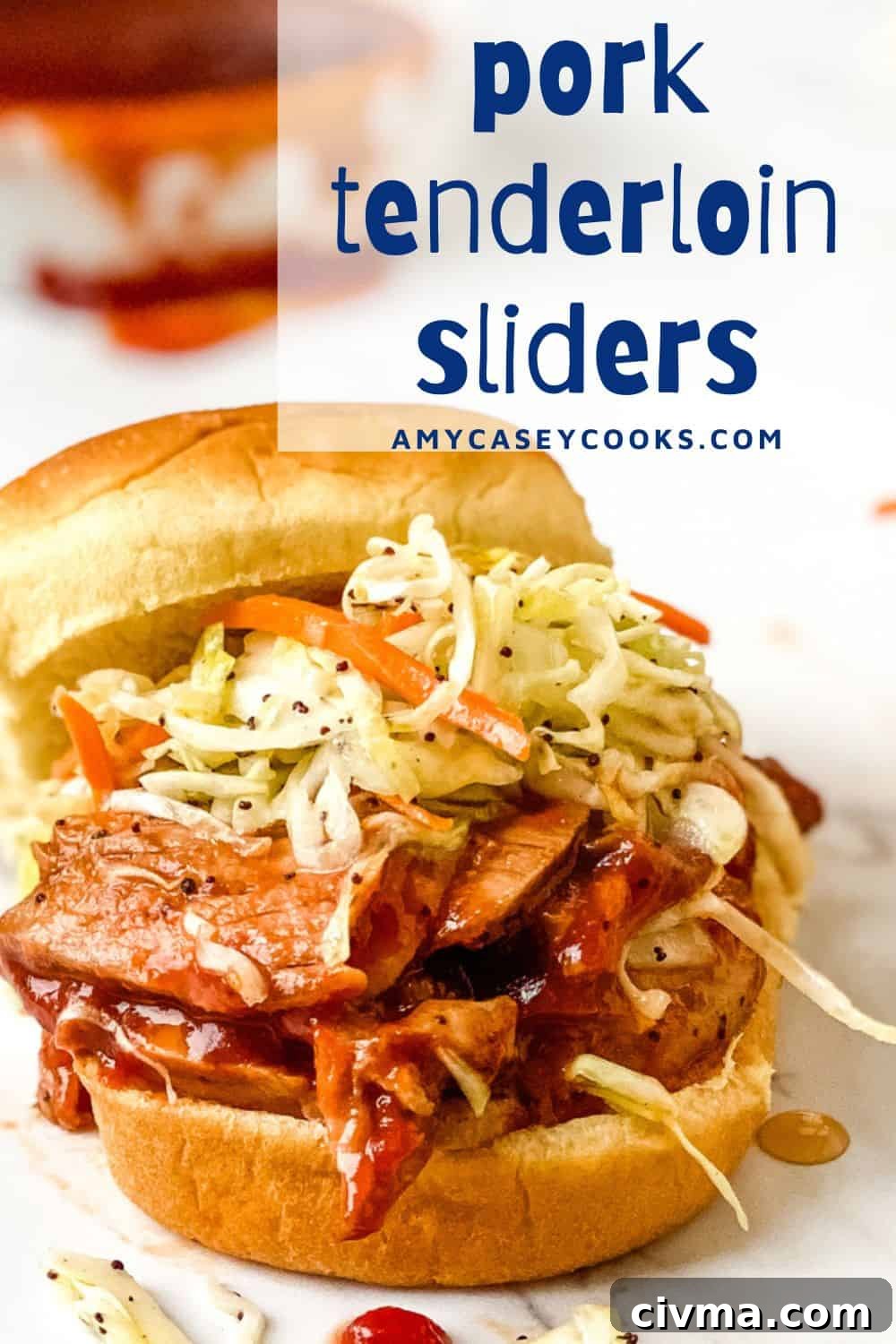 A pork tenderloin slider with cole slaw.
