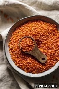 Cooking red lentils for sweet potato lentil soup