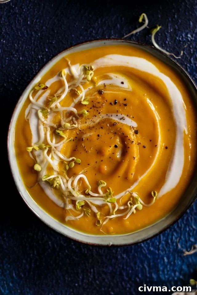 Closeup of a Bowl of Sweet Potato Soup with Red Lentils