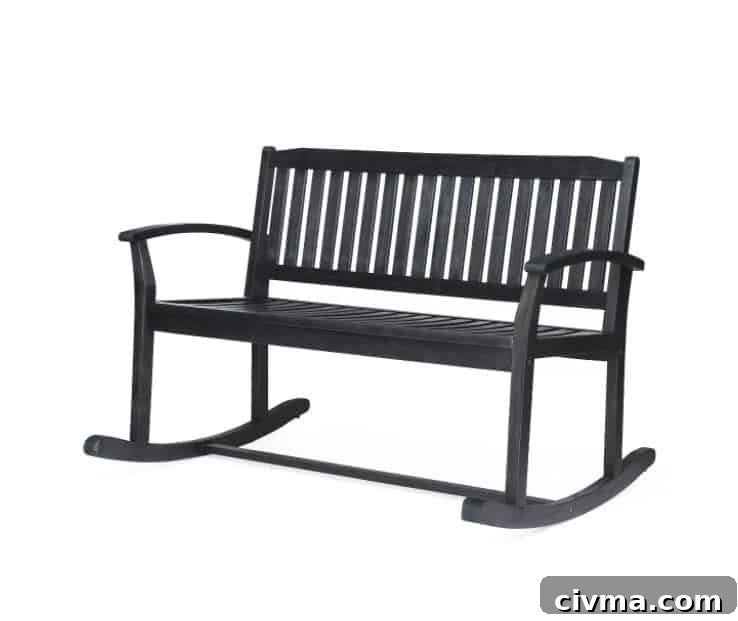 image of black outdoor rocking bench