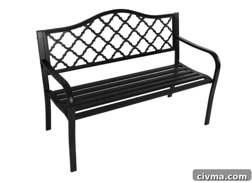 image of lattice backed cast iron bench