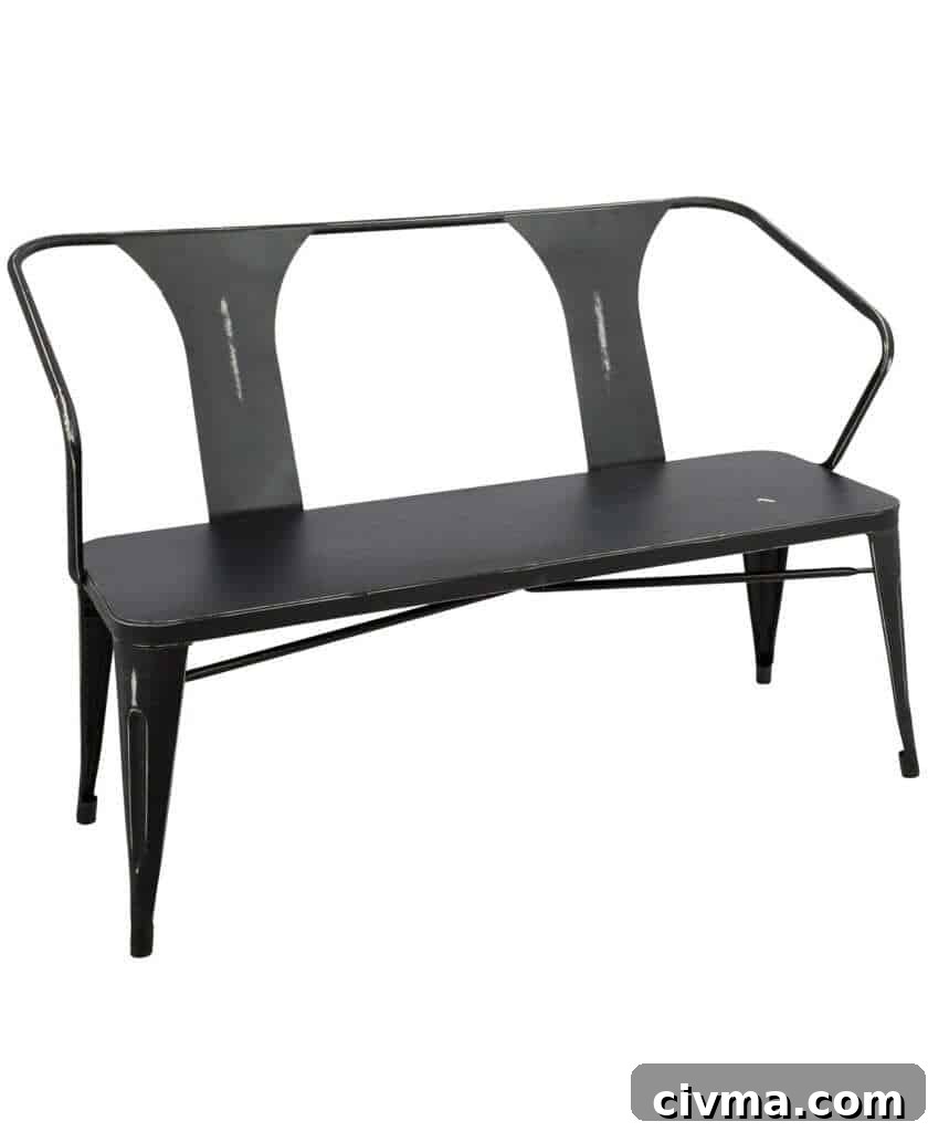 modern metal bench with vintage industrial style