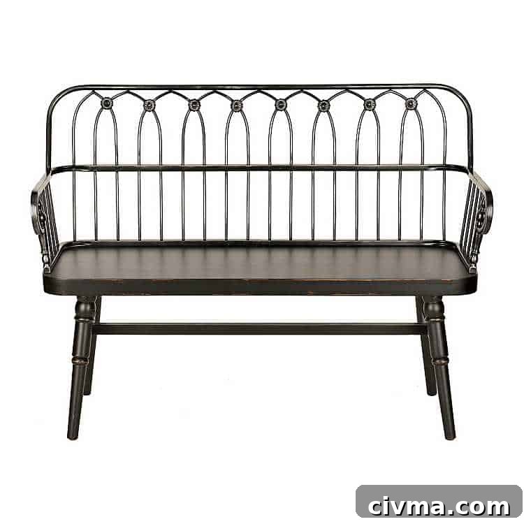 image of metal and wood bench with spindle legs