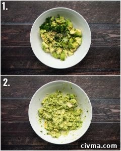 2 step by step photos showing how to make smashed avo