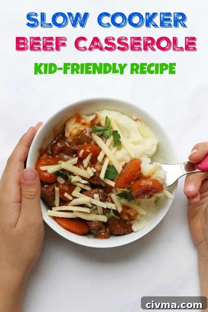 Slow cooker beef casserole served with mashed potato