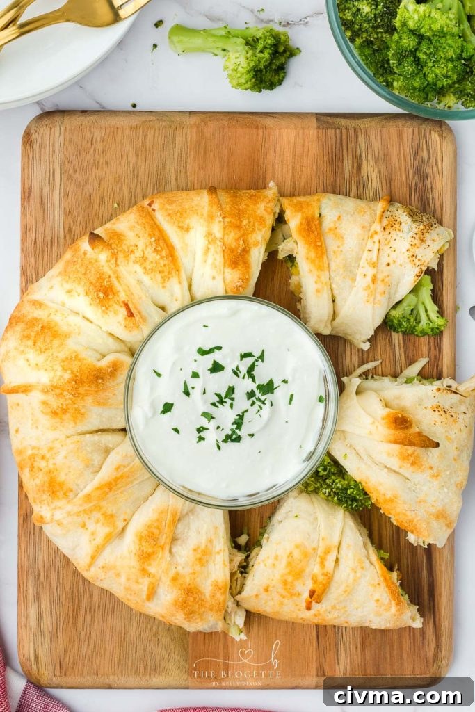 Cheesy Chicken Broccoli Crescent Ring 8 Cheesy Chicken and Broccoli Ring served warm