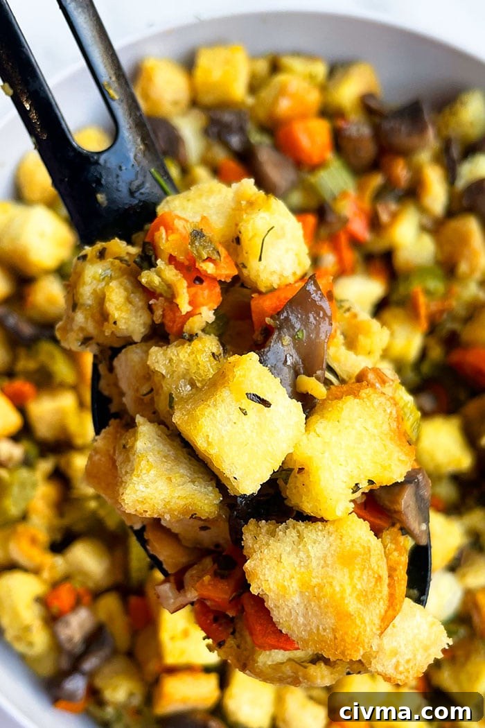 Instant Pot Vegetarian Stuffing Recipe 3 Spoonful of Best Instant Pot Stuffing- Closeup Shot