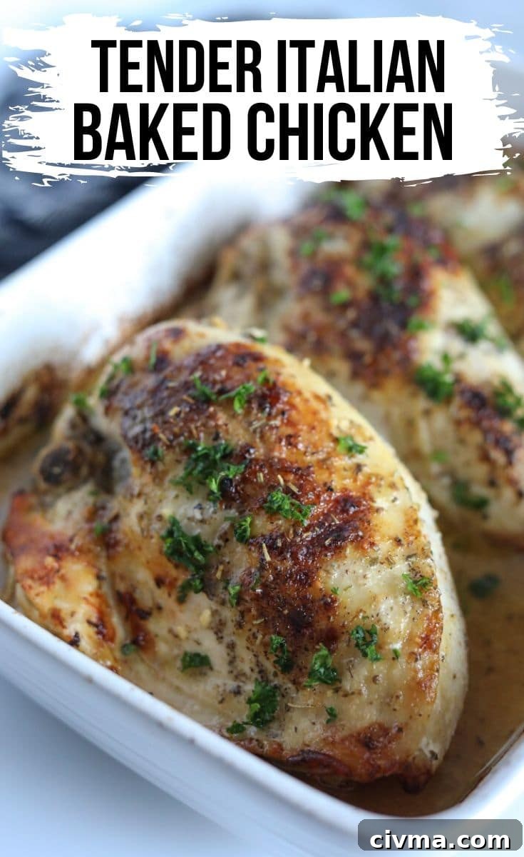 zesty Italian chicken in a glass white dish.