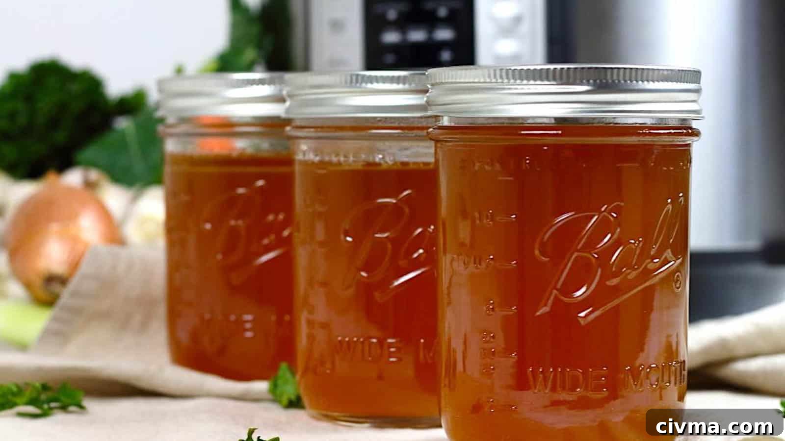 Bone Broth inside mason jars.