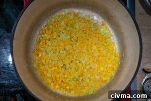 Browning the onions, carrots and celery