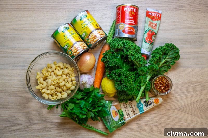 Key ingredients for this pasta e fagioli recipe