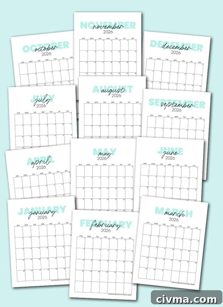 2026 printable calendar templates
