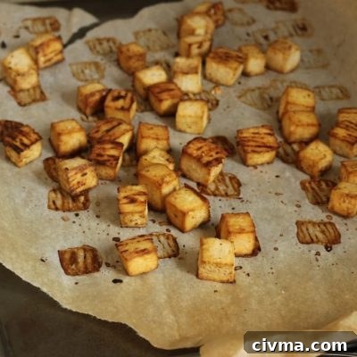 Crispy roasted tofu cubes