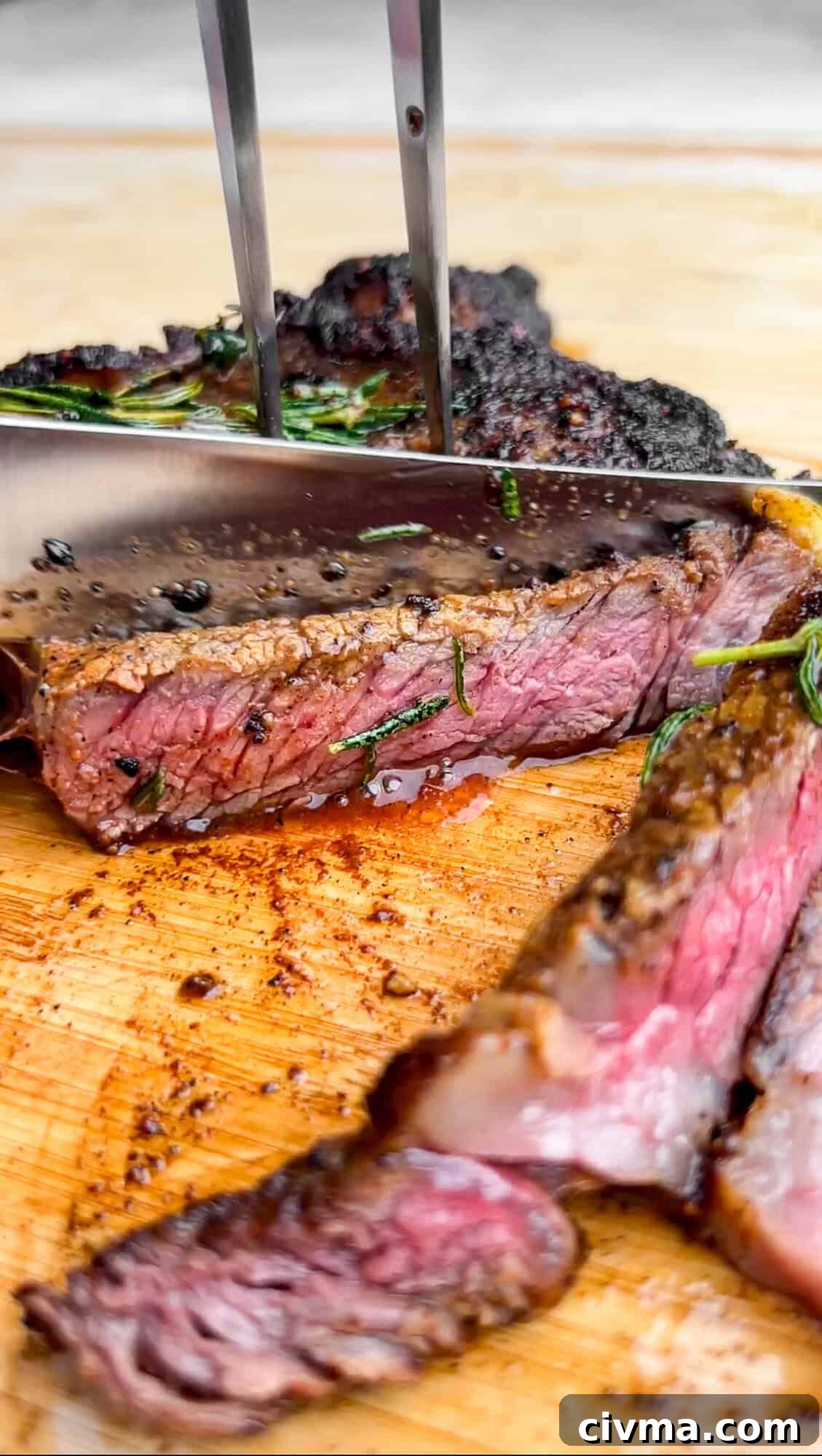 slicing steak with a knife