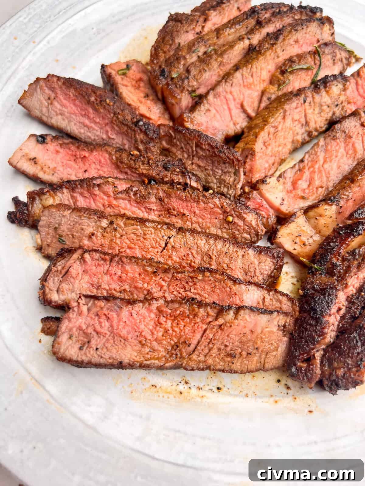 slices of tender steak on a plate