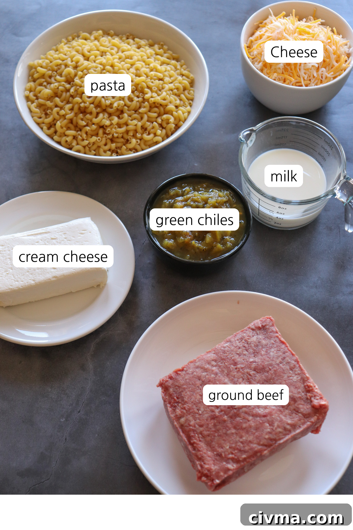 Ingredients for Hatch Green Chile Mac & Cheese