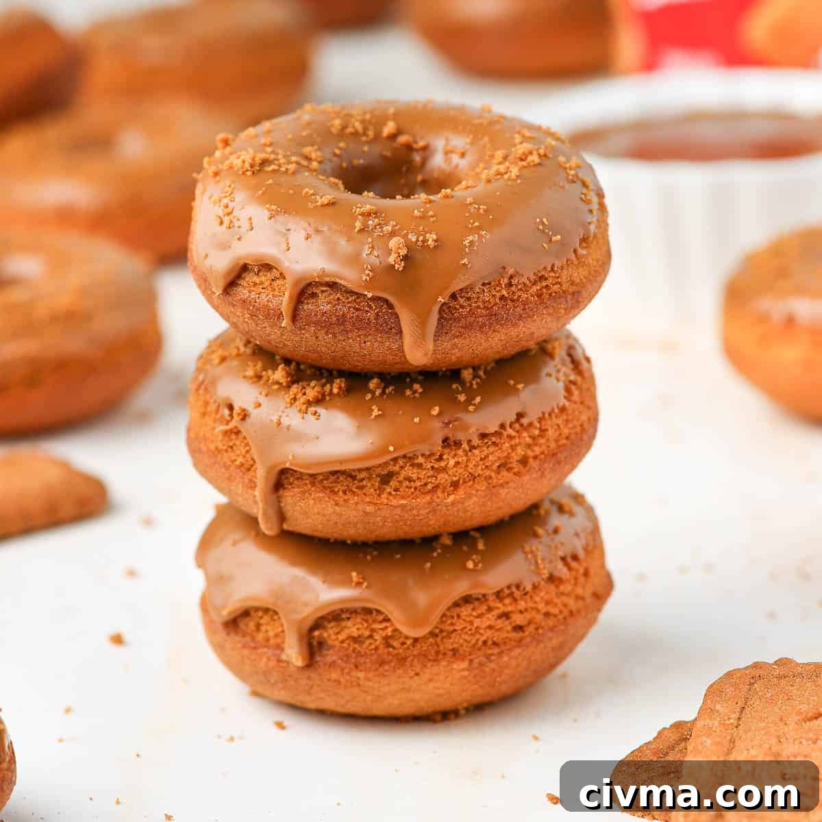 Biscoff Cookie Butter Donuts with Creamy Glaze 2 Stack of three donuts.