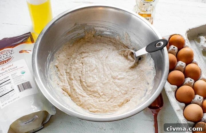 whole wheat pancake batter mixed in a bowl