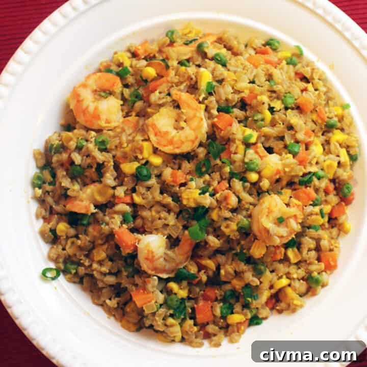 farro fried rice with shrimp.