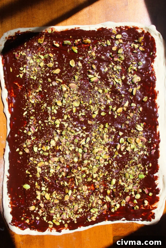 Filling on rolled dough