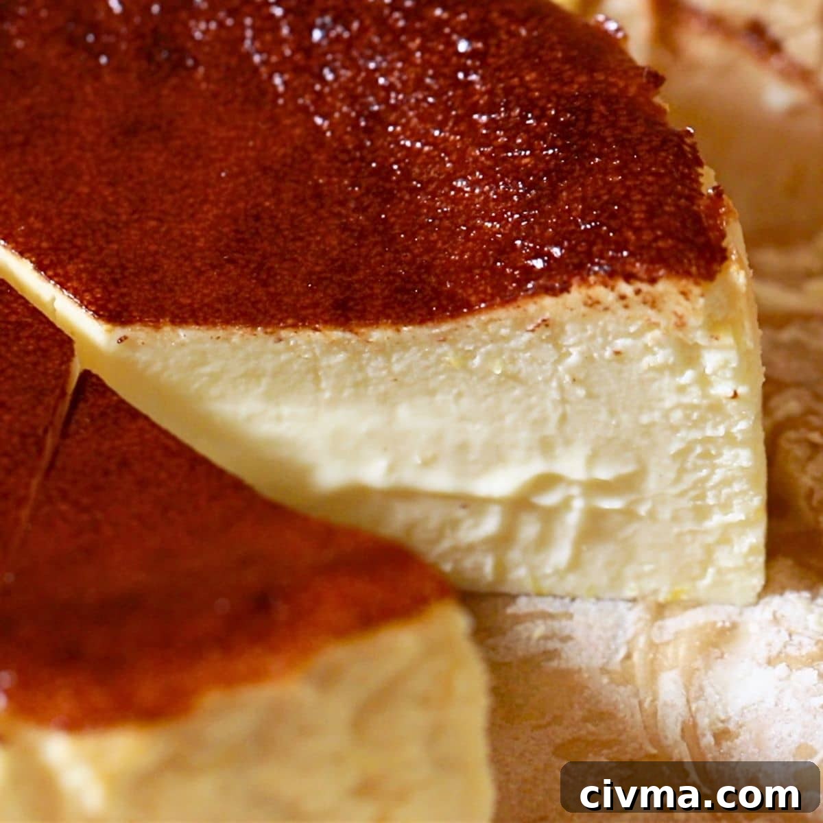 Basque Burnt Cheesecake Recipe 5 a sliced creamy Basque cheesecake